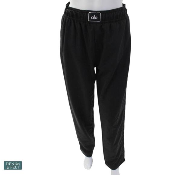 Alo Yoga Prizewinner Track Pants Black Wide Leg Logo Waistband Athleisure Small - Picture 2 of 13